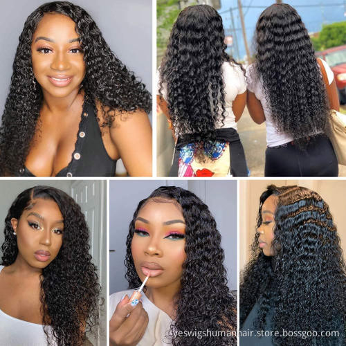 Double Weft 100% Human Hair Swiss 4X4 Lace Closure Bleached Knots Cuticle Aligned Virgin Remy Indian Human Hair Wigs Deep Wave